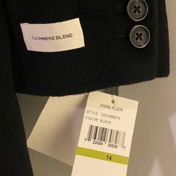 New Anne Klein Wool Cashmere Coat Size 14 - Black - Brand New with Tags!!! - Picture 3 of 4
